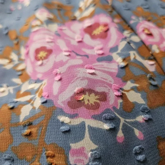 Matilda Jane Floral Flutter Twirl Dress L Women Balloon Sleeve Swiss Dot Midi Bl - Picture 10 of 11